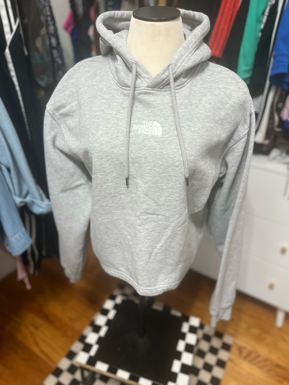 The North Face Men’s Light Gray Crewneck Hoodie with White Logo